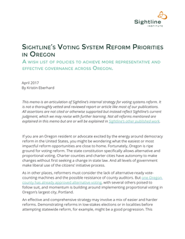 Sightline's Voting System Reform Priorities in Oregon