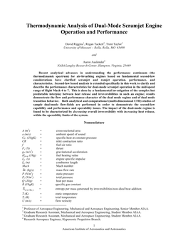 Thermodynamic Analysis of Dual-Mode Scramjet Engine Operation and Performance