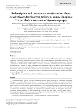 Redescription and Taxonomical Considerations About Aonchotheca (Aonchotheca) Pulchra N