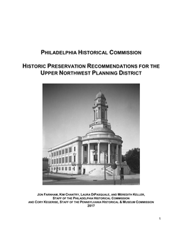 Historic Preservation Recommendations for the Upper Northwest Planning District