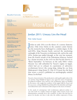 Jordan 2011: Uneasy Lies the Head Associate Director Kristina Cherniahivsky Prof