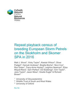 Repeat Playback Census of Breeding European Storm Petrels on the Skokholm and Skomer SPA in 2016