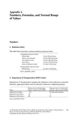 Numbers, Formulas, and Normal Range of Values