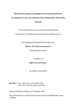 Palynological, Organic-Petrographical and Organic-Geochemical