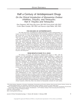 Half a Century of Antidepressant Drugs on the Clinical Introduction of Monoamine Oxidase Inhibitors, Tricyclics, and Tetracyclics