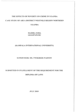 The Effects of Poverty on Crime in Uganda Case Study of Arua District