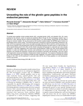 REVIEW Unraveling the Role of the Ghrelin Gene Peptides in the Endocrine Pancreas