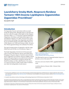 Laurelcherry Smoky Moth, Neoprocris Floridana Tarmann 1984 (Insecta: Lepidoptera: Zygaenoidea: Zygaenidae: Procridinae)1 Donald W