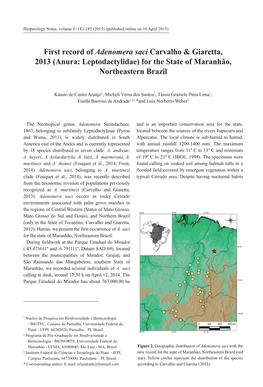 First Record of Adenomera Saci Carvalho & Giaretta, 2013