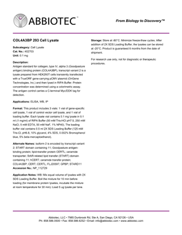 COL4A3BP 293 Cell Lysate Storage: Store at -80°C