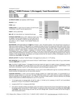 Ezcut™ SUMO Protease 1 (His-Tagged), Yeast Recombinant Rev.05/17 Store at -80°C