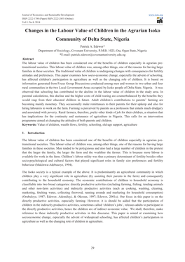 Changes in the Labour Value of Children in the Agrarian Isoko Community of Delta State, Nigeria