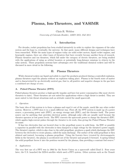 Plasma, Ion-Thrusters, and VASIMR