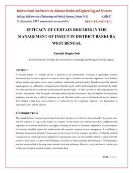 Efficacy of Certain Biocides in the Management of Insect in District Bankura West Bengal