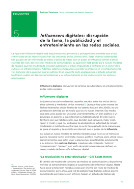 Influencers Digitales: Disrupción De La Fama, La Publicidad Y El Entretenimiento En Las Redes Sociales