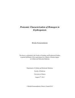 Proteomic Characterization of Hemogen in Erythropoiesis