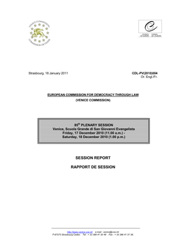 Session Report Rapport De Session