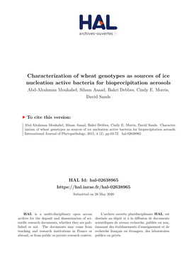 Characterization of Wheat Genotypes As Sources of Ice Nucleation Active