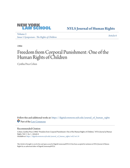 Freedom from Corporal Punishment: One of the Human Rights of Children Cynthia Price Cohen