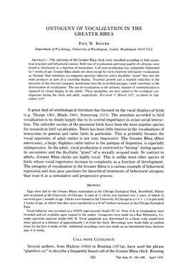 Ontogeny of Vocalization in the Greater Rhea