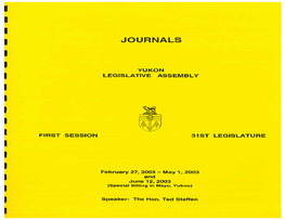 Journals of the Yukon Legislative Assembly First Session of the 31St