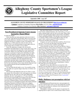 Allegheny County Sportsmen's League Legislative Committee Report