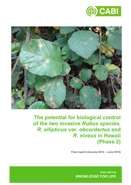 DLNR DOFAW Rubus Ellipticus Biocontrol FY15 Final Report
