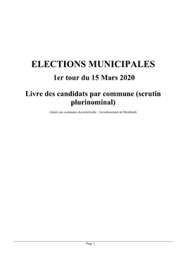 ELECTIONS MUNICIPALES 1Er Tour Du 15 Mars 2020