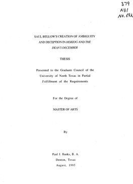 Saul Bellow's Creation of Ambiguity and Deception in Herzog and the Dean's December