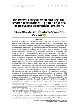 Innovative Ecosystems Behind Regional Smart Specializations: The