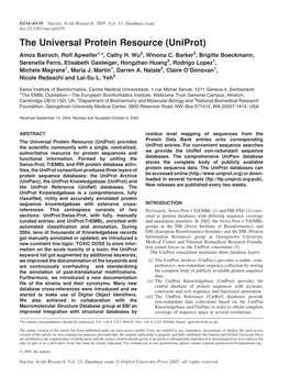 The Universal Protein Resource (Uniprot) Amos Bairoch, Rolf Apweiler1,*, Cathy H