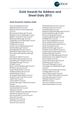 Gold Awards for Address and Street Data 2013