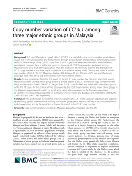 Copy Number Variation of CCL3L1 Among Three Major Ethnic Groups In