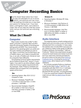 LEARN LEARN Computer Recording Basics
