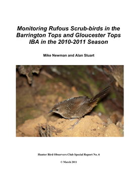 Monitoring Rufous Scrub-Birds in the Barrington/Gloucester Tops