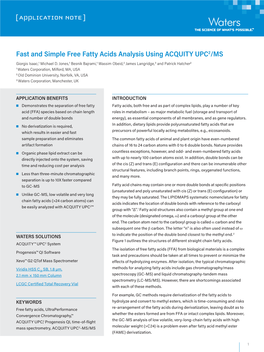 Fast and Simple Free Fatty Acids Analysis Using UPC2/MS 2 [ APPLICATION NOTE ]