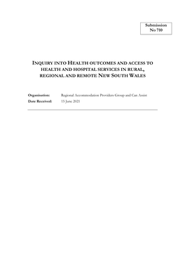 Inquiry Into Health Outcomes and Access to Health and Hospital Services in Rural, Regional and Remote New South Wales