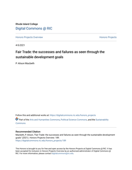 Fair Trade: the Successes and Failures As Seen Through the Sustainable Development Goals