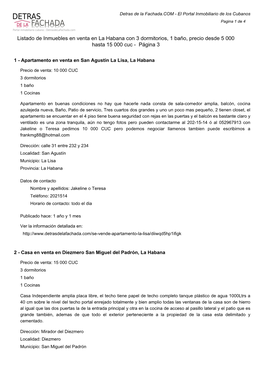 Listado De Inmuebles En Venta En La Habana Con 3 Dormitorios, 1 Baño, Precio Desde 5 000 Hasta 15 000 Cuc - Página 3