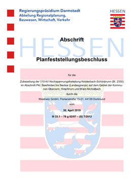 Abschrift Planfeststellungsbeschluss