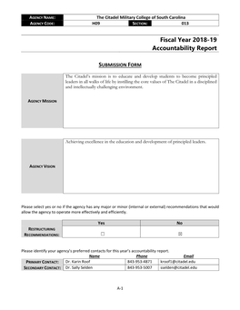 The Citadel Military College of South Carolina AGENCY CODE: H09 SECTION: 013