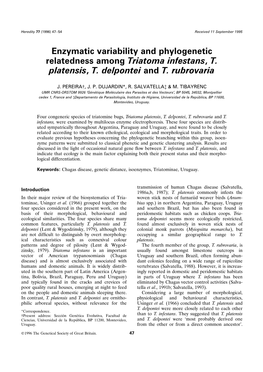 Enzymatic Variability and Phylogenetic Relatedness Among Triatoma Infestans, T. Platensis, T. Delpontei and T. Rubrovaria