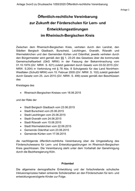 Öffentlich-Rechtliche Vereinbarung Zur Zukunft Der Förderschulen Für Lern- Und Entwicklungsstörungen Im Rheinisch-Bergischen Kreis