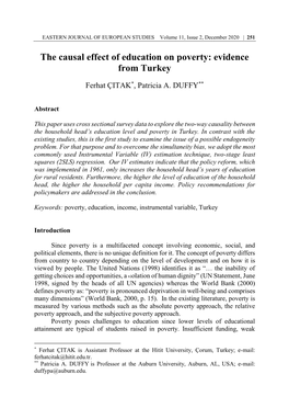 The Causal Effect of Education on Poverty: Evidence from Turkey