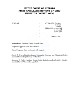 In the Court of Appeals First Appellate District of Ohio Hamilton County, Ohio