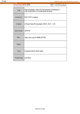 Title Power Rotation, Ethnic Politics and the Challenges of Democratization in Contemporary Nigeria Author(S)