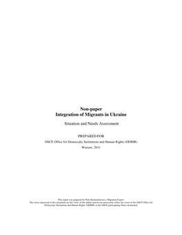 Non-Paper Integration of Migrants in Ukraine