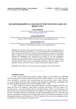 Geo-Demographical Changes in the Influence Area of Re�Iła City