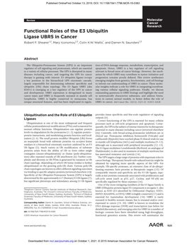 Functional Roles of the E3 Ubiquitin Ligase UBR5 in Cancer Robert F