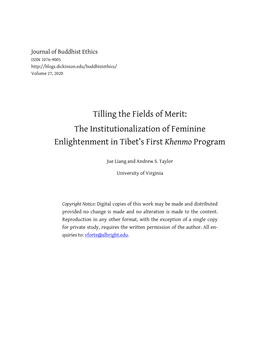 Tilling the Fields of Merit: the Institutionalization of Feminine Enlightenment in Tibet’S First Khenmo Program